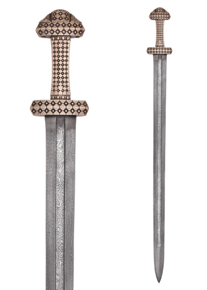Vikinge Sværd med bronze greb (Petersen Type D) med Damaskus klinge
