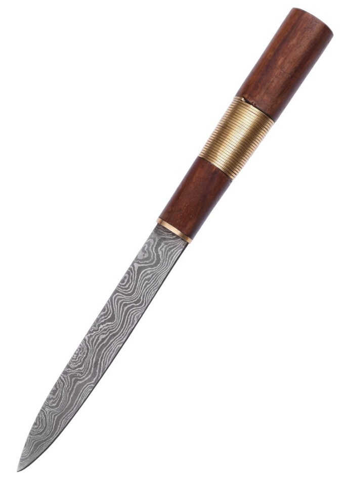 Viking Kniv, Damascus stål klinge og træ/messing greb