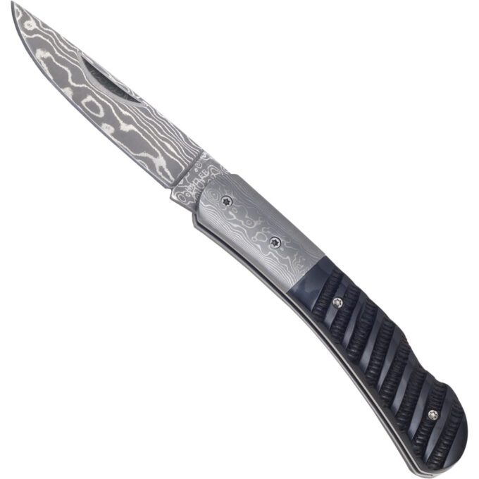 Damast-Taschenmesser mit Griffbeschalung aus Büffelhorn