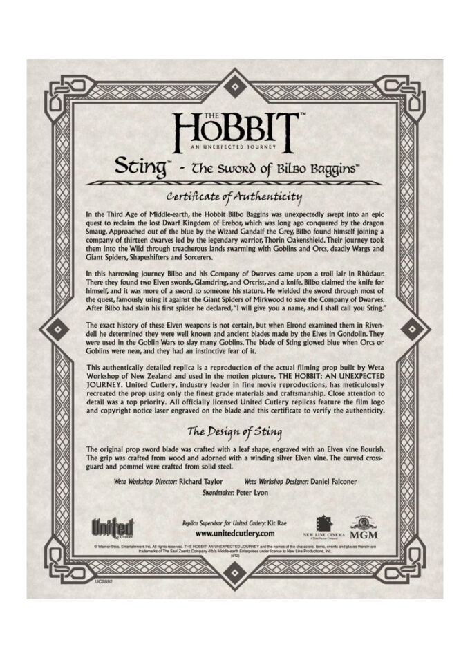 The Hobbit - Sting, the Sword of Bilbo Baggins